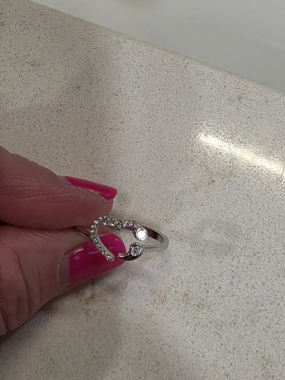 Sterling Silver Heart Open Ring with Cubic Zirconia - Pink
